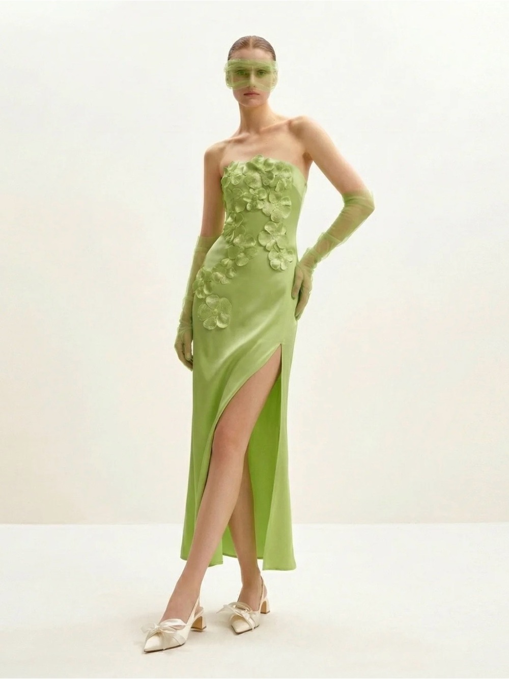 JW PEI Floral Embroidered Long Dress - Green